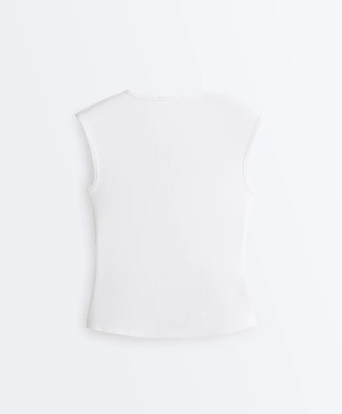 Tricou fără mâneci cu nervuri, cu nasturi din bumbac și modal Tricou fără mâneci cu nervuri, cu nasturi din bumbac și modal