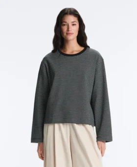 Tricou lejer cu mâneci lungi din amestec de bumbac, cu dungi
