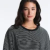 Tricou lejer cu mâneci lungi din amestec de bumbac, cu dungi Tricou lejer cu mâneci lungi din amestec de bumbac, cu dungi