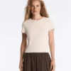 Tricou mulat cu mâneci scurte din material cu nervuri din modal pentru pantaloni scurți Tricou mulat cu mâneci scurte din material cu nervuri din modal pentru pantaloni scurți