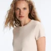 Tricou mulat cu mâneci scurte din material cu nervuri din modal pentru pantaloni scurți Tricou mulat cu mâneci scurte din material cu nervuri din modal pentru pantaloni scurți