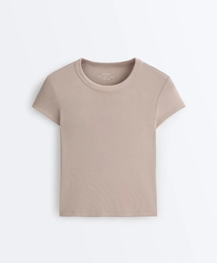 Tricou mulat cu mâneci scurte din material cu nervuri din modal pentru pantaloni scurți Tricou mulat cu mâneci scurte din material cu nervuri din modal pentru pantaloni scurți