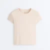 Tricou mulat cu mâneci scurte din material cu nervuri din modal pentru pantaloni scurți Tricou mulat cu mâneci scurte din material cu nervuri din modal pentru pantaloni scurți
