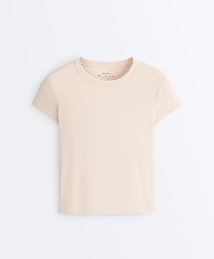 Tricou mulat cu mâneci scurte din material cu nervuri din modal pentru pantaloni scurți Tricou mulat cu mâneci scurte din material cu nervuri din modal pentru pantaloni scurți