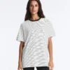 Tricou oversize cu mâneci scurte din amestec de bumbac, cu dungi contrastante Tricou oversize cu mâneci scurte din amestec de bumbac, cu dungi contrastante