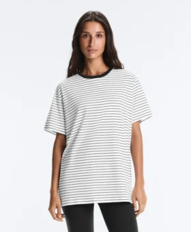 Tricou oversize cu mâneci scurte din amestec de bumbac, cu dungi contrastante