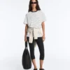 Tricou oversize cu mâneci scurte din amestec de bumbac, cu dungi contrastante Tricou oversize cu mâneci scurte din amestec de bumbac, cu dungi contrastante
