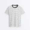 Tricou oversize cu mâneci scurte din amestec de bumbac, cu dungi contrastante Tricou oversize cu mâneci scurte din amestec de bumbac, cu dungi contrastante