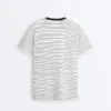Tricou oversize cu mâneci scurte din amestec de bumbac, cu dungi contrastante Tricou oversize cu mâneci scurte din amestec de bumbac, cu dungi contrastante