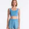Tricou scurt din tricot spălat, cu bretele împletite Tricou scurt din tricot spălat, cu bretele împletite