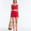Tricou scurt din tricot spălat, cu bretele împletite Tricou scurt din tricot spălat, cu bretele împletite