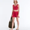 Tricou scurt din tricot spălat, cu bretele împletite Tricou scurt din tricot spălat, cu bretele împletite
