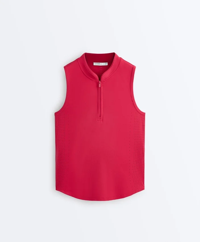 Tricou tehnic fără mâneci, cu jumătate de fermoar Tricou tehnic fără mâneci, cu jumătate de fermoar