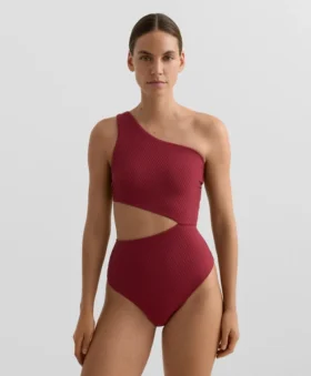 Trikini asimetric din jacquard cu carouri mini