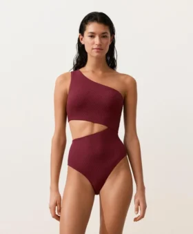 Trikini asimetric din jacquard cu carouri mini