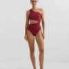 Trikini asimetric din jacquard cu carouri mini