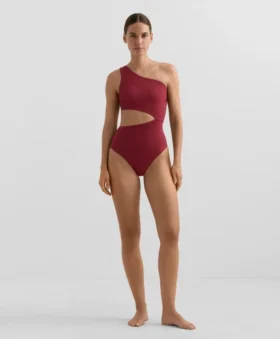 Trikini asimetric din jacquard cu carouri mini