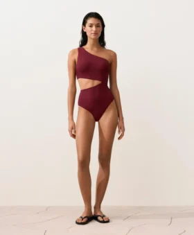Trikini asimetric din jacquard cu carouri mini