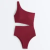 Trikini asimetric din jacquard cu carouri mini